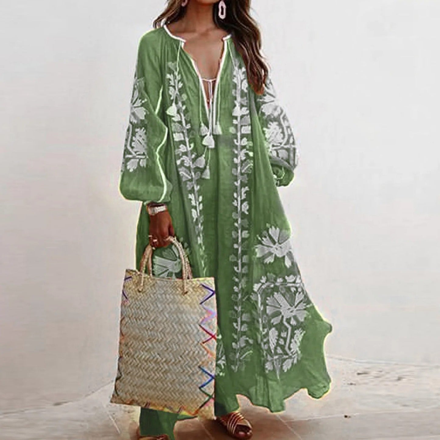 Women's Maxi Dress – Relaxed Fit – Embroidered Boho Style – Light and Breathable Quality