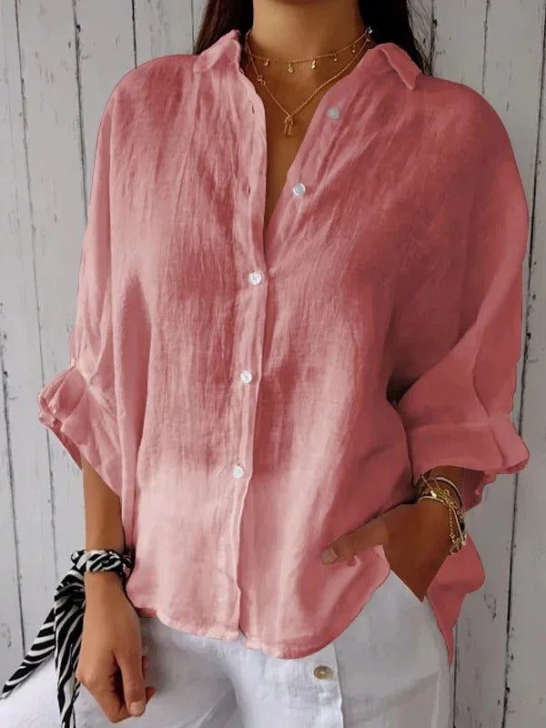 Women's Shirt – 100% Linen – Relaxed Fit – Long Sleeves – Adjustable Cuffs