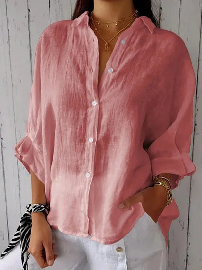 Women's Shirt – 100% Linen – Relaxed Fit – Long Sleeves – Adjustable Cuffs