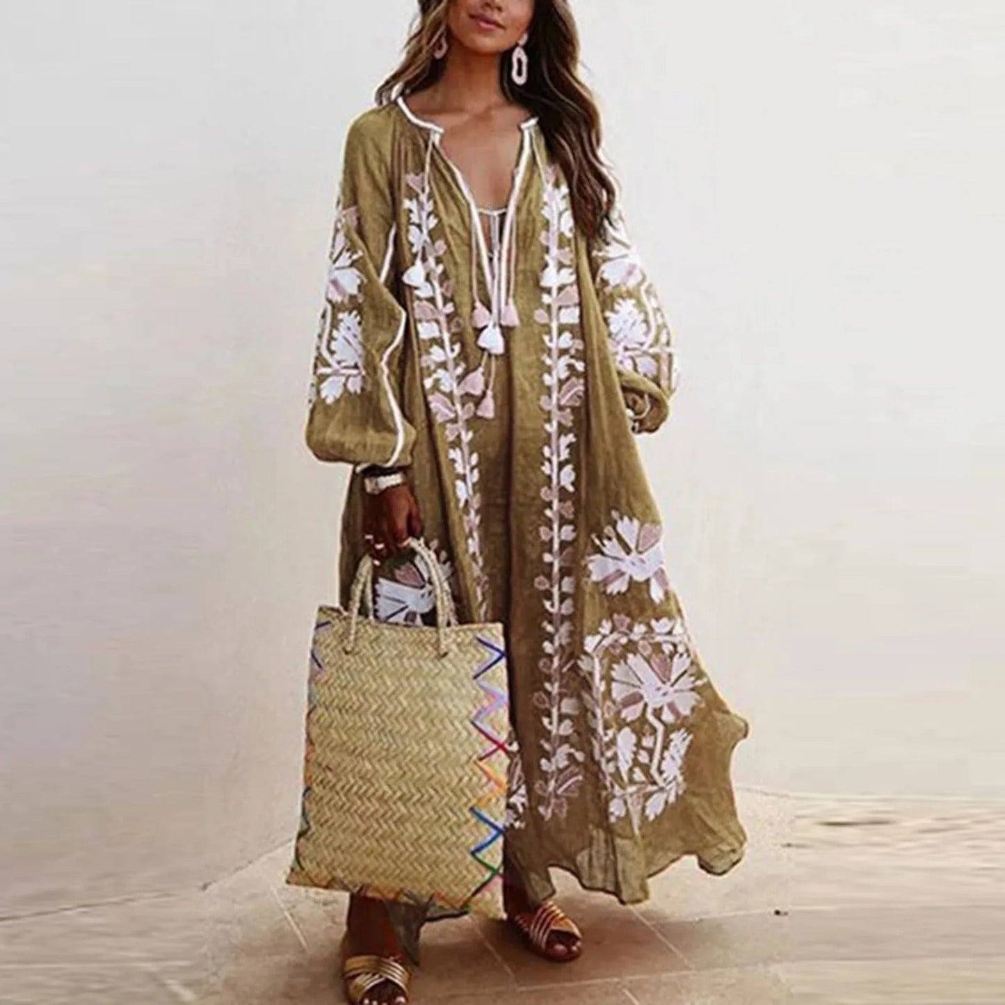 Women's Maxi Dress – Relaxed Fit – Embroidered Boho Style – Light and Breathable Quality