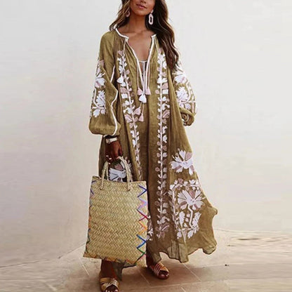 Women's Maxi Dress – Relaxed Fit – Embroidered Boho Style – Light and Breathable Quality