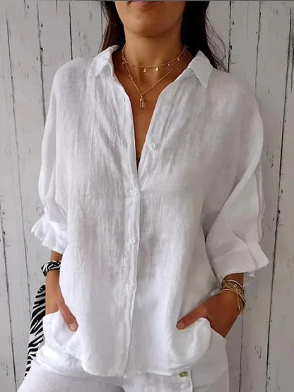 Women's Shirt – 100% Linen – Relaxed Fit – Long Sleeves – Adjustable Cuffs