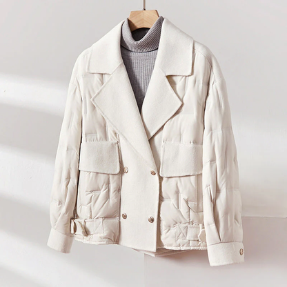 Isla Wool-Blend Quilted Double-Breasted Jacket | Flap Pockets Strap Details Jacket