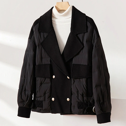 Isla Wool-Blend Quilted Double-Breasted Jacket | Flap Pockets Strap Details Jacket