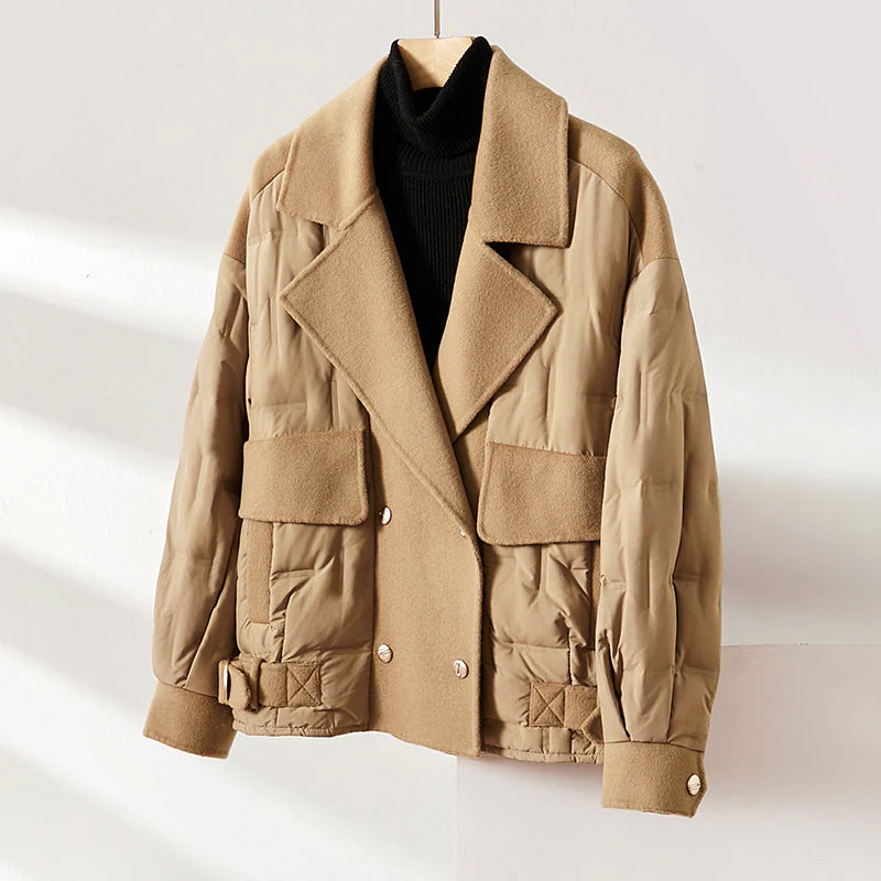Isla Wool-Blend Quilted Double-Breasted Jacket | Flap Pockets Strap Details Jacket