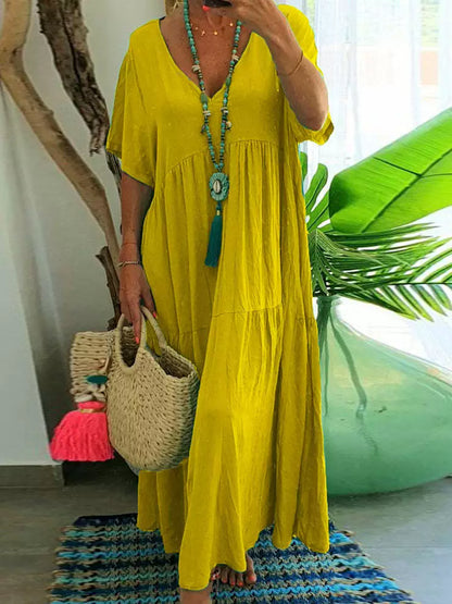 Laurence - Kvinders Boho Maxi-kjole – V-hals, løs pasform