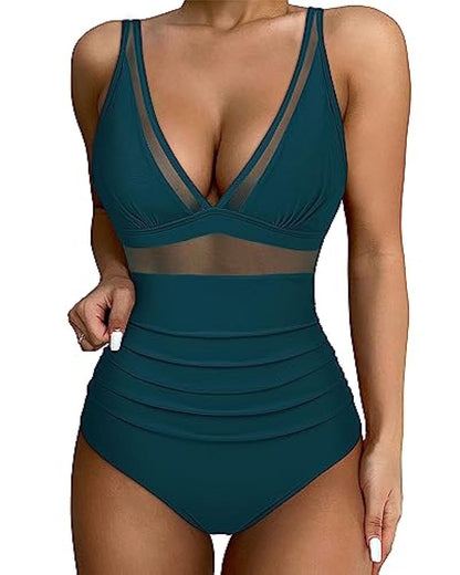 Swimsuit for Women – Tailored Fit – Deep V-Neck – Mesh and High Leg Cut