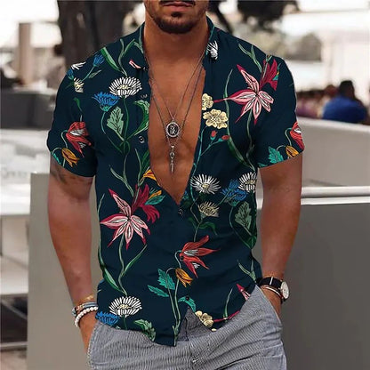 Men's Polo Shirt – Slim Fit – Soft Breathable Fabric – Short Sleeves – Floral Print