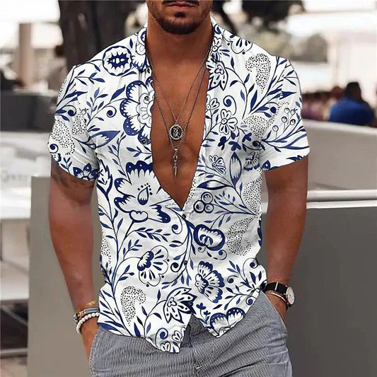 Men's Polo Shirt – Slim Fit – Soft Breathable Fabric – Short Sleeves – Floral Print