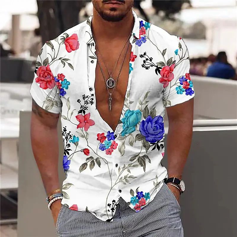 Men's Polo Shirt – Slim Fit – Soft Breathable Fabric – Short Sleeves – Floral Print