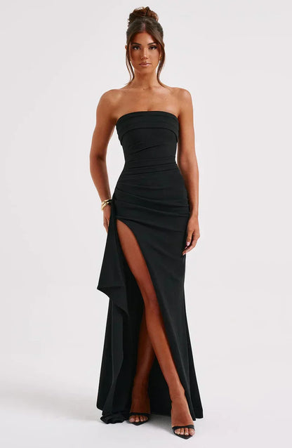 Kjole til kvinder – Off-Shoulder – Slank pasform – Twistet hals – Lang elegant kjole